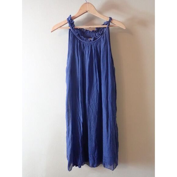 Luisa Ricci Dress Small Navy 100% Silk Shift Sleeveless Mini Pullover Summer - Picture 1 of 10